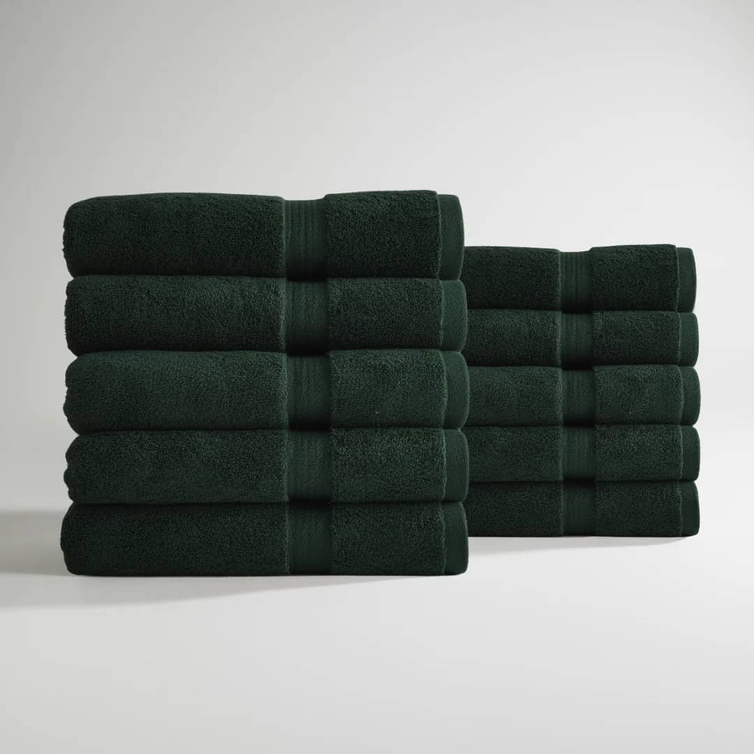 Ultrasoft Egyptian Cotton Hand Towels 10pcs (28x16in) - Dark Green