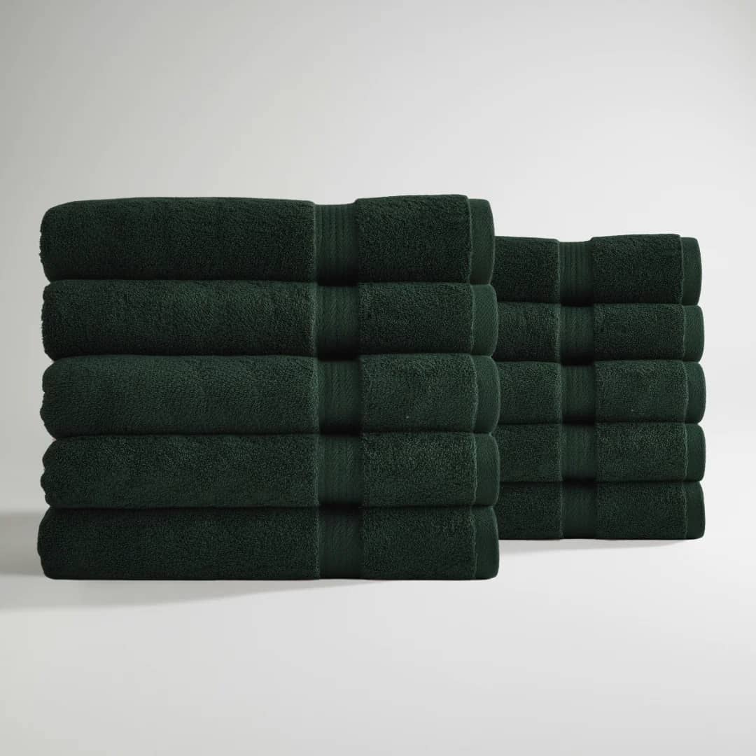 Ultrasoft Egyptian Cotton Bath Towels 10pcs (55x28in) - Dark Green